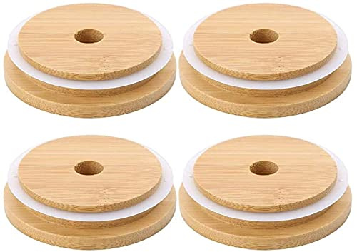 LATRAT Pack of 4 Mason Jar Wooden Lid for Drinking & Food Caps, Replacement Made of Wood, 70 mm
