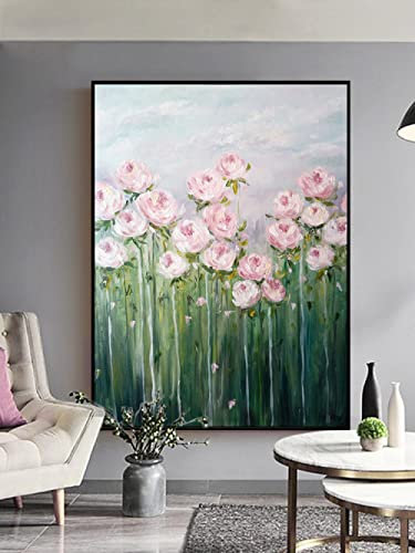 Acrylbilder, handgemalt auf Leinwand, Textur, Rosenblumen, Blumen, Liebe, Romantik/Abstrakt, moderner Luxus, für Familienwand, Wohnzimmer, Esszimmer, Heimkunst, Dekoration, Firmenhotel,Pink,32x48in