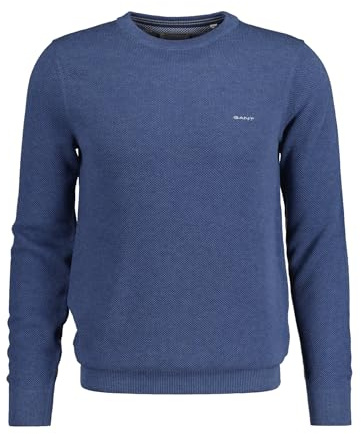 GANT Jersey de algodón Pique con Cuello en C para Hombre, Denim Blue Mel, L