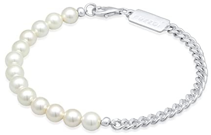 Kuzzoi Buddha Herren 6 mm Armband aus einer Panzerkette 925 Silber | Muschelkernperlen Perlenarmband für den Mann Länge 19 23 cm