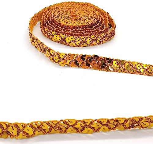 Hayaww 13 Yards Pailletten BäNder, Paillettenband GläNzendes Paillettenband Flache Pailletten Trim Paillettenband Besatz Aus Stoff Glitter Paillettenband FüR Diy NäHen KostüMe Handwerk (Gold)