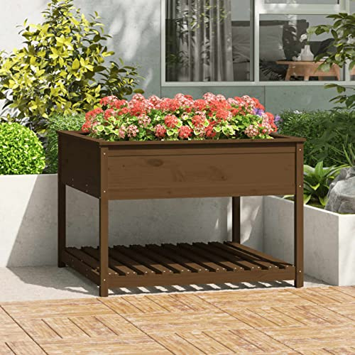 GuyAna Garden Raised Beds Pflanzkübel mit Ablage Honigbraun 111,5x111,5x81 cm Kiefernholz
