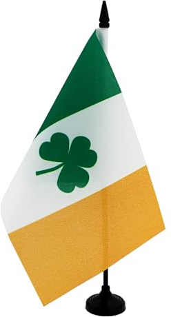 AZ FLAG - Irlands bordsflagga med klöver 21 x 14 cm - liten irländsk klöverflagga 100% polyester med 25 cm skaft och svart plastbas