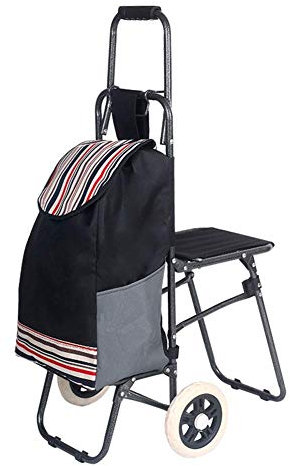 Pimex Chariot Chariots de Courses Unisexes avec siège à 2 Roues, Grand Panier de Courses en Tissu Oxford léger et Pliable, 94 x 57 x 44 cm (Noir)