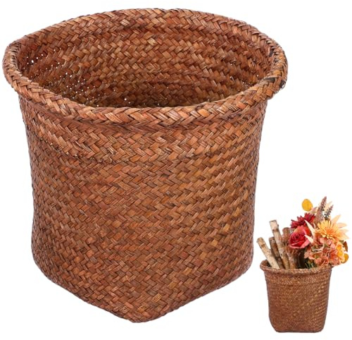 ABOOFAN Cesto de Basura Tejido de Paja para Cocina Bordes Lisos y Redondeados, Diseño sin Tapa, Adecuado como Obsequio para Inauguración de Casa