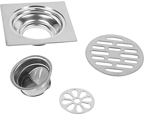 Siphon de douche carré en acier inoxydable avec grille ronde amovible et filtre à cheveux pour salle de bain, garage, sous-sol (type 2)