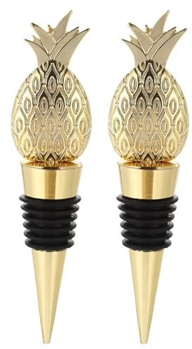 2 Pcs Wine Bottle Stoppers,Golden Pineapple Wine Corks Champagne Stopper,Reusable Bottle Saver Sealer Wine Corks for Wine Prosecco Beer Spirits Collection Gift for Wedding Birthday