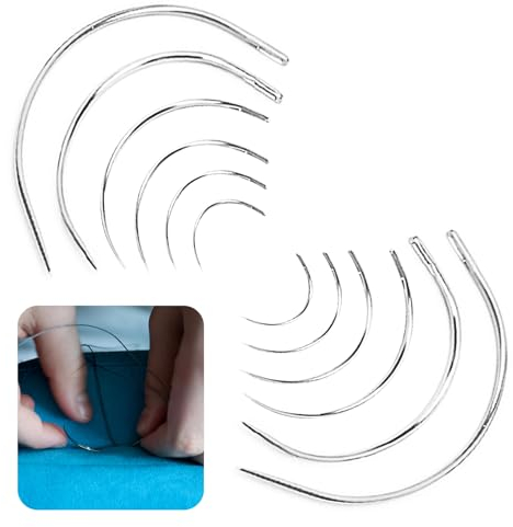 12 Piezas Agujas Curvadas, Aguja Curva Tapiceria C Tipo, 6 Tamaños Agujas Curvas para Coser a Mano, Reparación de Agujas Coser Cuero para Coser Reparar Alfombras Cuero Lona Tejer Manualidades