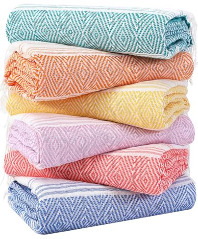Genovega 6 Packs Oversized Turkish Beach Towels Set Bulk 74x38 Extra Large Sand Free Quick Dry Swim Bath Camping Pool Towel Travel Blanket Adult Essentials Cruise Accessories Vacation Stuff
