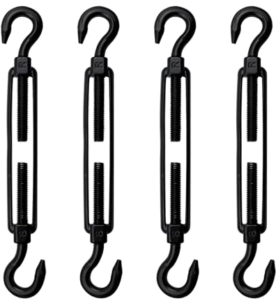 Antrader M8 Turnbuckle Hook and Hook,4Pcs Stainless Steel Turnbuckles M8 Double Hook Turnbuckle Heavy Duty Turnbuckles Cable Turnbuckle Black Turnbuckle for Wire Rope Tension