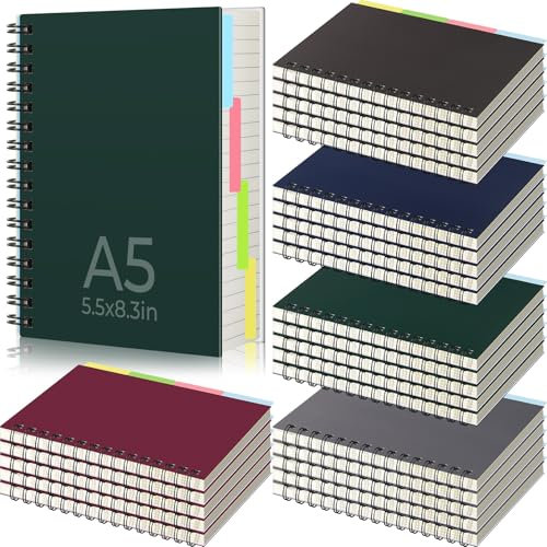 MotiMind Notizbuch mit Trennblättern, 4 Fächer, College-Notizbuch, liniert, A5, 14 x 21,1 cm, Hardcover, Spiralnotizbuch, 120 Seiten, unterteilt, Notizbuch mit Registerkarte für Arbeit, Schule, Büro,