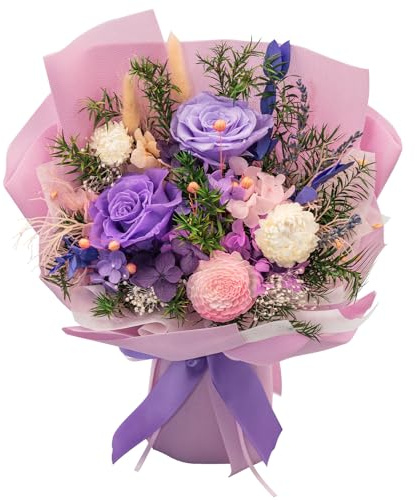 HUACHIPLUS Forever Flower Gifts for Her: Romantic Mothers Day Flowers for Mom Wife Girlfriend Grandma-Preserved Rose Bouquets-Flowers for Delivery Prime on Anniversary Valentines Birthday (Lilac)