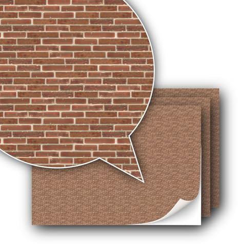 3 Sheets of Self-Adhesive Decorative Film Wall Covering for Model Building in Scale 1:87 Track H0 (UK: 3.5mm Scale) (Glossy Red)