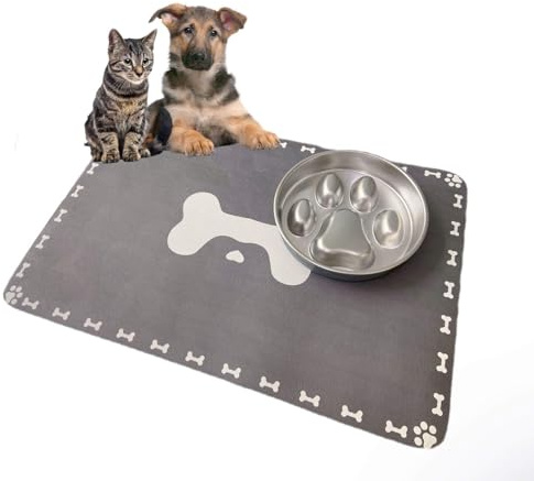 Futtermatte Hund Katzen rutschfest, super saugfähige 60x40 cm Unterlage Futternapf Hund, schnelltrocknende Hundenapf Matte, leicht zu reinigen Futternapf Unterlage Katze