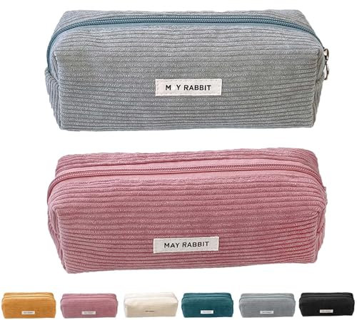 XoeLLe 2 Stück Federmäppchen, Stilvoll Pencil Case, Mäppchen mit Praktischem Reißverschluss, Tragbares Federmappe, Aufbewahrt Schreibutensilien, Make-up-Pinsel, Lippenstift (Rosa+Grau)