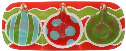 Pavilion Gift Company - Christmas - 11 Glass Christmas Holiday Festive Winter Seasonal Ornaments Kitchen Decor 11 x 4.25 x 0.75 Serving Tray Three 3.5oz Bowl Set