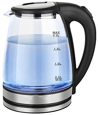 Kettles, 2L Glass Hot Water Kettles, Fast Boiling and Cordless Heater Pot with Led Light, Stainless Steel Base, Auto Shut-Off and Boil-Dry Protection,For Office Home Tea/Black/15 * 15 * 25Cm Learned