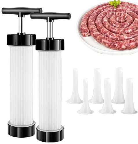 Yqyc 2 Set Insaccatrice Manuale per Salsicce, Macchina per Salsicce Fatta in Casa, Riempitrice per Hot Dog con Tubi di Riempimento di 3 Dimensioni per Uso Domestico