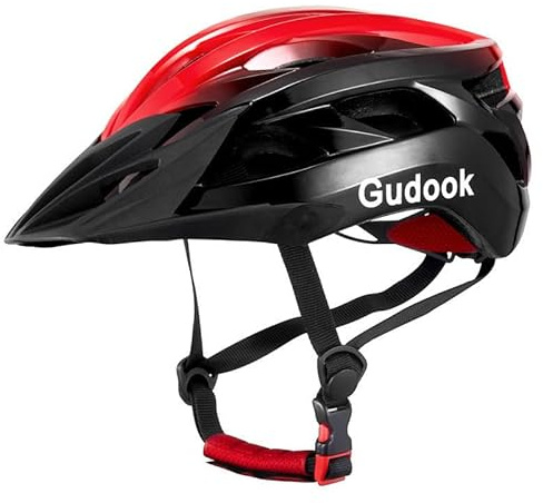 Gudook Erwachsene Fahrradhelm für Herren – Damen-Fahrradhelme – zertifizierter, Leichter Verstellbarer Fahrradhelm mit abnehmbarem Visier für Mountainbikes und Rennräder (Schwarz und Rot, L)