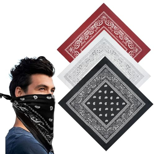 OHREN Bandanas Paisley, 3 piezas, pañuelos unisex, pañuelo multifunción, bufandas para el cuello, muñequera, diseño de anacardo, patrón original de paisley, rojo, bandana hombre, pañuelo cowboy