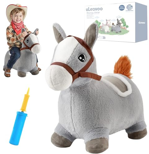 Hopper Toy 2 Year Old Boy, Toddler Plush Bounce Animals, Ride on Bouncing Plush Inflatable Horse, Outdoor Indoor Hopping Horse Bouncer, Birthday Gifts for 18m -5 Years Old Kid (Gray)