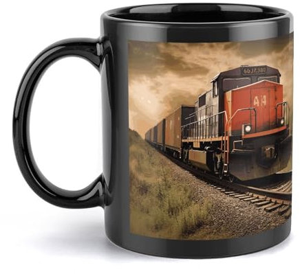 Keramiktasse mit Güterzug, großer Kaffeebecher mit Griff, einzigartiger Stil für jede Küche, personalisierbar, lustig, Latte-Tasse, ideal für Tee, heiße Schokolade, für Männer, Frauen, Büro