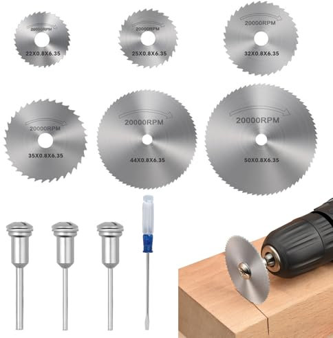 Set lame circolari HSS con cacciavite, 6 dischi da taglio 3 mandrini per utensili rotanti multifunzione, dischi per taglio di legno plastica metallo, accessori per fai da te e modellismo
