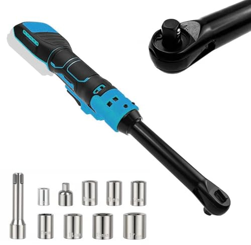 BAKENLON Llave de carraca eléctrica de 80 N.M, cabeza extendido (16 cm), cuello extendido (sin pilas), 3/8