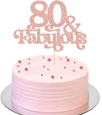 Ephlyn 1Pc 80 & Fabulous Cake Topper Glitter Eighty and Fabulous Cake Toppers Happy 80th Birthday Cake Pick for 80th Wedding Anniversary Birthday Party Decorations Supplies Rose Gold