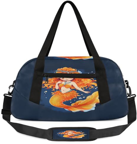 Süße orangefarbene Meerjungfrauen-Kinder-Seesack, kleine leichte Reise-Sporttasche für Jungen und Mädchen, Wochenendtasche, Fitnessstudio, Handgepäcktasche für Schule, Sport, Übernachtung