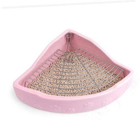 TOGEVAL Bunte Keramische Kaninchentoilette Rosa mit Bissfester Praktischer Kippschutz Funktion für Meerschweinchen und Kleine Haustiere als Hygienisches Tierzubehör