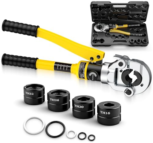 Proster Alicates de Prensado Hidráulicos 360° Herramienta de Prensado Hidráulica con 4 Matrices Tipo TH(TH16,TH20,TH26,TH32) para Tuberías Compuestas de Aluminio y Plástico, Tuberías PEX y Tuberías PB