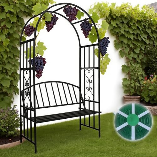 ZCFLWR Kletternde Weinreben, Pflanzen, Gartenbogen mit Bank, Pergola-Spalier für die Dekoration der Hinterhofterrasse, robuste Metalllaube für Hochzeitstorbögen, stabile Gartensitzlaube für den Auß
