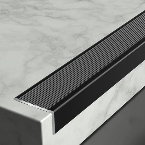 100 cm Extérieur Alu Profilé de Nez de Marche Forme de L, Noir Intérieur Protection de Bords D'Escaliers Antidérapant Imperméables, Argenté(Black,6cmx4cm)