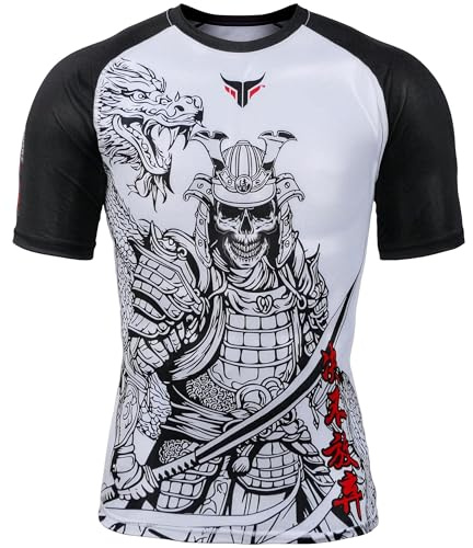 Mytra Fusion Rashguard BJJ Breathable & Ultra Lightweight Maglia Compressione Uomo MMA Rashguard per Palestra, Allenamento, Corsa e Ciclismo (IT, Testo, M, Regular, Regular, Nero/Bianco)