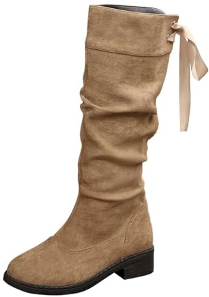 Generisch Bottes mi-hautes pour femme - En daim - Élégantes - Bottines de costume traditionnel - Bottes mi-hautes - Confortables à enfiler - Bottes de loisirs, kaki, 39 EU