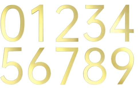 sourcing map 10Pcs 2 Inch House Numbers 0-9, Acrylic Self-adhesive Mailbox Door Stickers, Outdoor Address Signs for Office Hotel Apartments, Garden, Glossy Gold