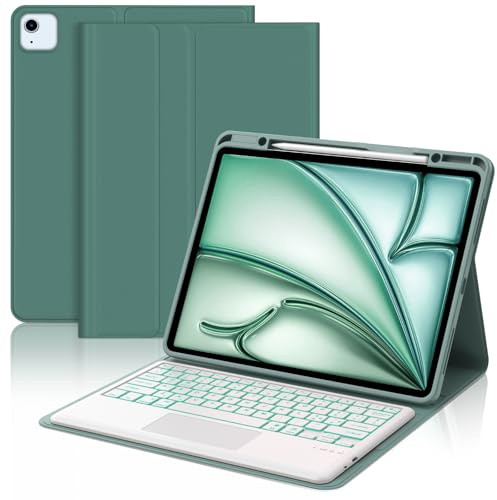 WAVATA Tastiera per iPad Air 13 pollici M4 2026/M3 2025/M2 2024 con Touchpad, Custodia Tastiera per iPad Pro 12.9 Pollici 6a/ 5a/ 4a/ 3a Gen Magnetica Bluetooth Retroilluminata QWERTY, Verde scuro