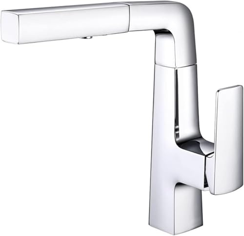 rubinetto Miscelatore for lavabo da bagno girevole con doccetta estraibile, leva singola for cucina, 2 modalità, lavello doccia, cromo-nero(Chrome)