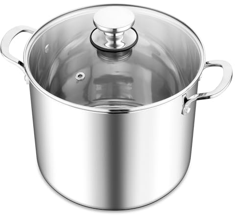 Herogo Large Tri-Ply 25cm Stainless Steel Stock Pot 10L with Visible Lid | Cooking Pot with Multiple Heating Sources, Heavy Duty in Stewing, Mirror Polished Soup Pot for Easy to Clean, Dishwasher Safe