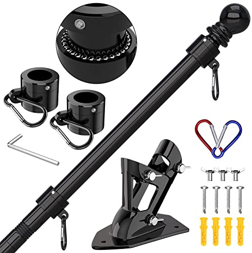 ZMTECH Flag Pole Kit, 7FT Wall Mounted Flagpole with Bracket, 210cm Stainless Steel Tangle Free Flag Pole Holder for House(Without Flag, Black)
