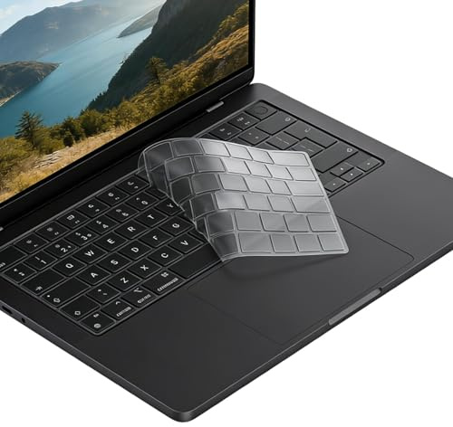 Ultra Thin TPU Keyboard Cover for MacBook Neo, MacBook Pro 14/16 (M5/M4/M3/M2/M1, 2026-2021) & MacBook Air 13.6/15 (M5/M4/M3/M2, 2026-2022), UK/EU Layout Transparent Protective Skin Waterproof