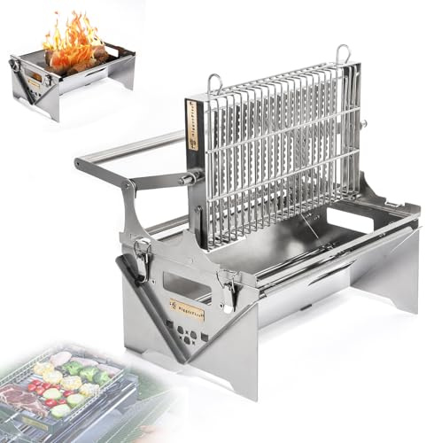 Griglia a carbone con barbecue girevole a 360°, vassoio di cottura rimovibile e telaio regolabile in acciaio per picnic e feste in giardino