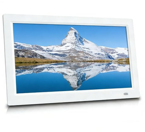 Portafotos Digital con Mando A Distancia - Pantalla IPS HD, USB/SD, Reproduce Video/Música/Fotos, Calendario/Reloj, Sensor De Movimiento, Apagado Automático, Montaje En Pared(White,19in)