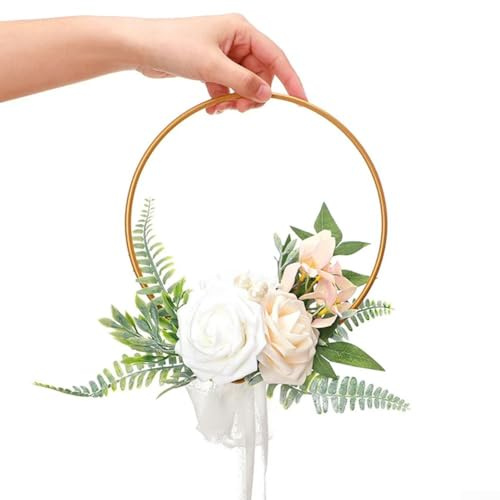 Künstlicher Rosen-Blumenkranz für Braut und Brautjungfer mit Metallrahmen für Hochzeit, hängende Girlande und Raumakzent (weiß)