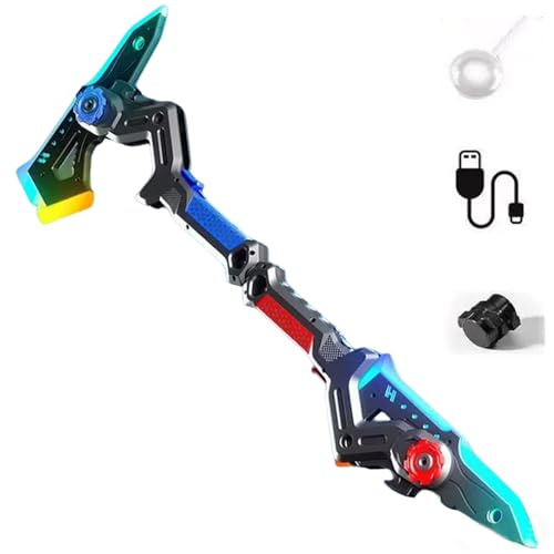 2-in-1 Deformable Mechanical Sword Axe, Interstellar Spark Battle Blade with LED Light-up Blades & Spray Mist Sound Effects, Transformable Light Up Axe Sword Toy Creative Cosplay Prop for Boys (Red)