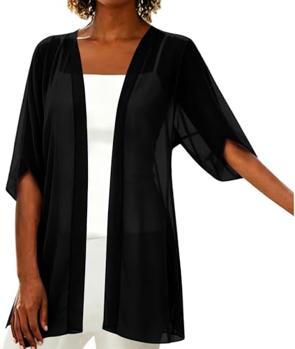 HAOLEI Cardigan Mujer Verano,Cárdigan de Gasa con Manga 3/4 Ligero y Transparente Chaqueta Fina de Frente Abierto Suave Cómodo Rebaca de Playa Casual Kimono Color Sólido Cover Up para Vestido Bikini