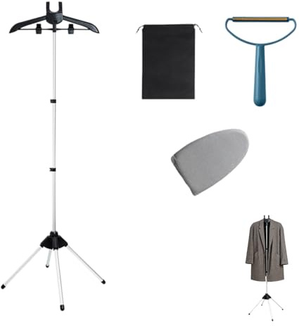 Percha para Plancha de Vapor, Soporte Ajustable y Plegable para Vaporizador de Ropa, Perchero para Planchado Vertical con Tabla de Mano, Quitapelusas y Bolsa, para Hogar y Viajes