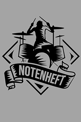 NOTENHEFT: Din A5 für Anfänger und Fortgeschrittene / Blanko NotenBlock / Leere Notenzeilen / Notensystem / für die Schule / Komponist / Design : Schlagzeug Banner Schatten Schlagzeuger