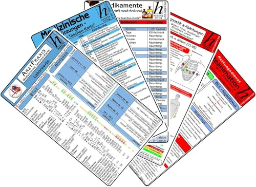 Arztpraxis Karten-Set 2025 - Labor Normwerte, Medikamente, Medizinische Abkürzungen, EKG Diagnostik & Ableitungen, Reanimation: Laborwerten, ... EKG Auswertung, Medizinische Abkürzungen